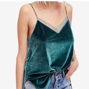 Free People Velvet Babydoll Green Sleeveless Tank Top Blouse Shirt Size XS